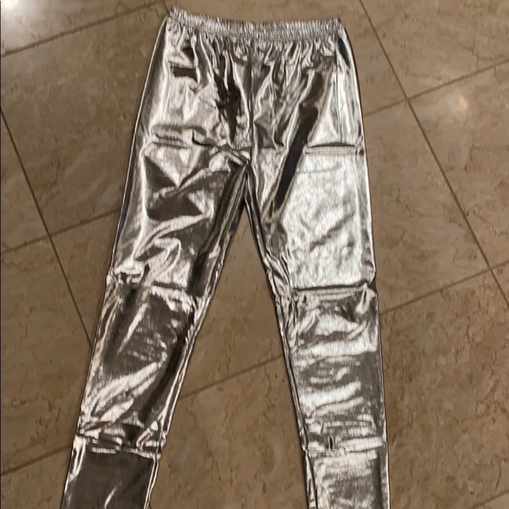 Halloween/Burning Man costume shiny silver leggings